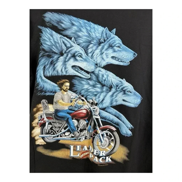 Vintage Shirt Large Biker Leader Of The Pack Wolf Motorcycle Harley Boxy 90s - Picture 4 of 10